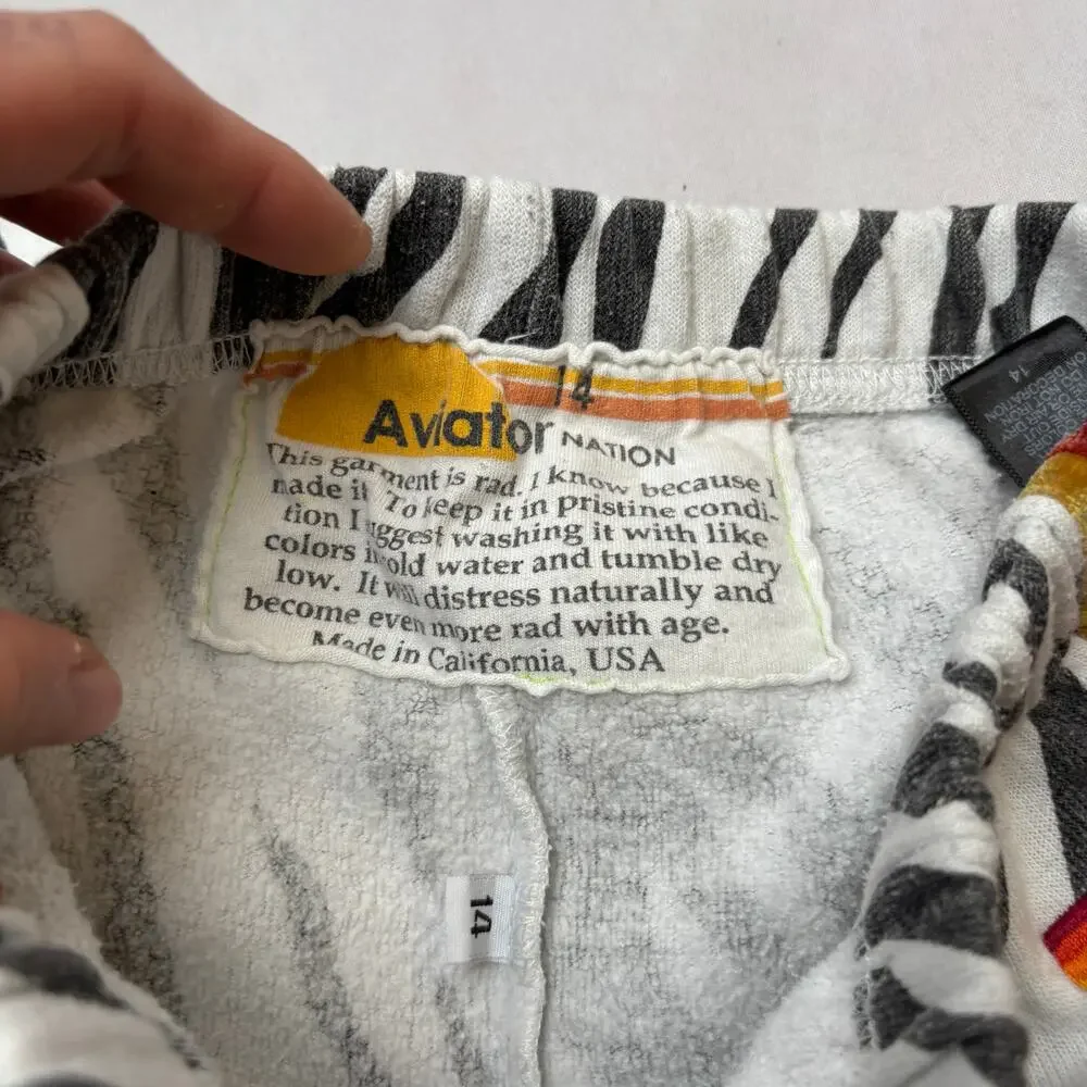 Aviator Nation Classic Zebra Velvet Stripe Hoodie Sweatpants Set Youth 14